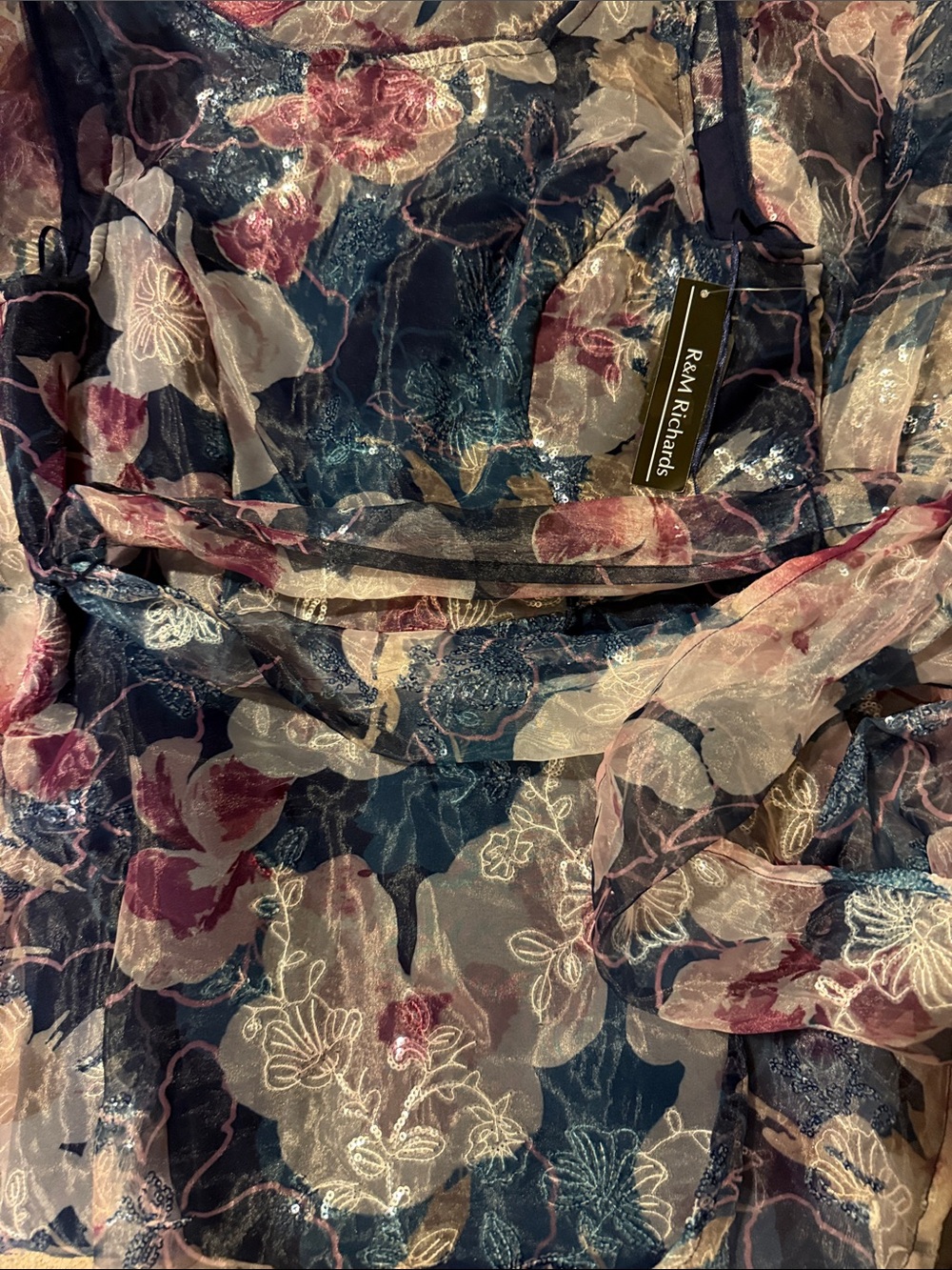 R & M Richards Navy Floral Chiffon Maxi Dress with Purple & Pink Accents - Picture 8 of 8